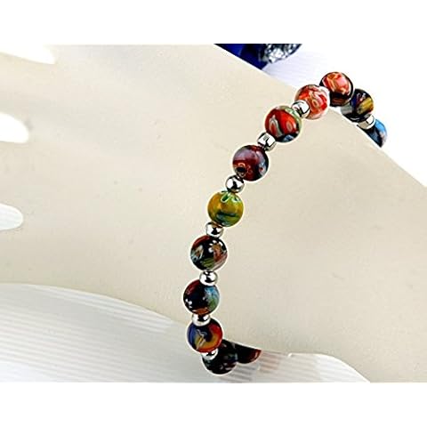 Ecloud Shop® 8mm Glas Perlen Murano Millefiori Armkette Farbig Gummizug Cover