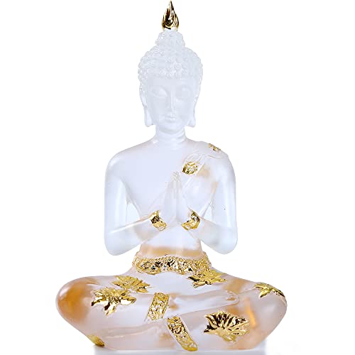 H&W 7.1''H Praying Buddha Statue Zen Decor, Rustic Meditation Buddha Decor Serene Decorative Yoga Figurines For Home Office Desk Spiritual Living Room Kungfu Tray Decorations（White） #TOP7
