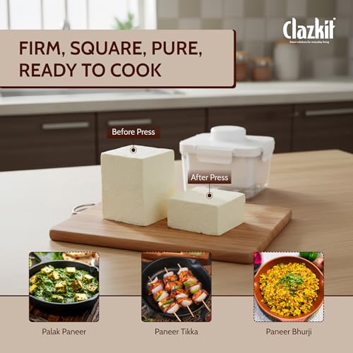 Image of Clazkit Tofu Maker Press with Drain Tray | Homemade Paneer, Yogurt & Tofu Making Mold |Tofu Press Container | Easy DIY Soy Paneer Cheese Maker for Kitchen | Reusable & Easy to Clean |1200ml