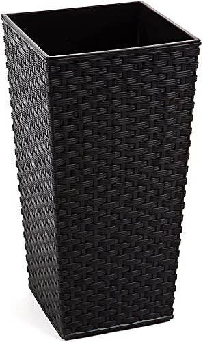 Vaso Portavasi In Rattan Per Piante - Resistente Ai Raggi UV, Con Foro Di Scarico, 19x56x19.5 Cm, Marrone Scuro