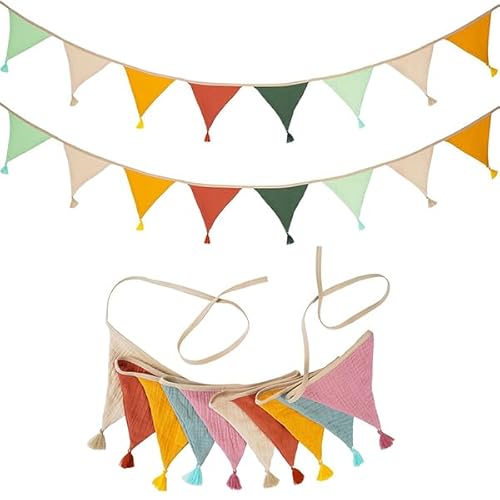 Ryvera Baby Bunting for Nursery, Triangle Fabric Bunting Banner, Double Sided Colorful Cotton Bunting Garland,Nursery Bunting for Valentines Baby Shower Easter Wedding Birthday Decoration (2pcs)