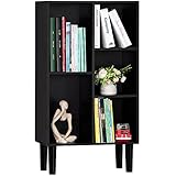 YAHARBO Small Black Narrow Bookshelf,3 Tier Modern Bookcase with Legs,Bookshelves Wood Storage Shelf
