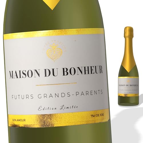 FunFest - Étiquette Bouteille Champagne - Futurs Grands-Parents - Blanc & Or (Texte Français)