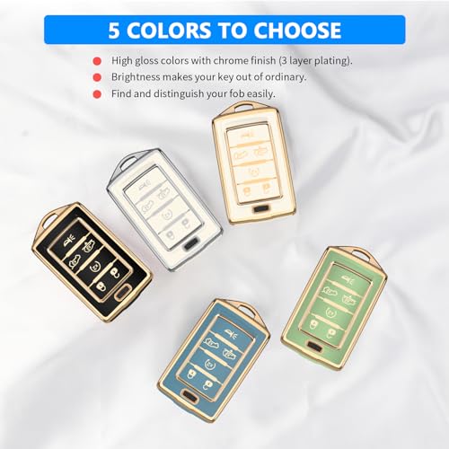 QBUC for Jeep 6 Buttons Key Fob Cover, Key Fob Case with Keychain for Jeep 2022-2024 Cherokee Grand Cherokee Wagoneer Grand Wagoneer Compass Renegade Soft Full Protection Car Accessorie White-Silvery by QBUC - Image 6
