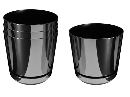 Korad Conjunto De 4 Macetas Con Plato De 16 Cm De Diámetro, Modelo 088 - Negro Brillante Moderno, Alto Brillo, Estilo Clásico, Rústico, Loft, Korad Conjunto De 4 Macetas Con Plato De 16 Cm De Diámetro, Modelo 088 - Negro Brillante Moderno, Alto Brillo, Estilo Clásico, Rústico, Loft,