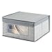 mDesign Medium Fabric Stackable Closet Storage Organizer Box with Clear Window, Attached Lid for Bedroom, Hallway Organization - Holds Clothes, Bedding, Linens, Lido Collection, 6 Pack - Gray