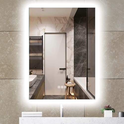 Benime 20×28 LED Bathroom Vanity Mirror, Lighted Bathroom Mirror with Lights, LED Vanity Mirror with Dimmer, Changing Colors, Anti-Fog Mirror for Shower, Lighted Bathroom Mirrors for Wall, LED Mirror