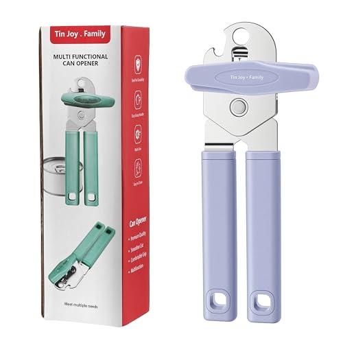Tin Joy Family™ Manual Can Opener - Sharp Blade with No Sharp Edges, Easy Grip Handle for Arthritis Hands, Smooth Lid Safety Cutter for Elderly & Weak Hands (Grape purple)