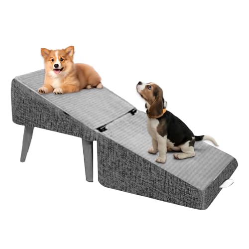 Lmyit 犬用階段スロープ、 折りたたみ式犬用階段、分割式オットマン犬用ランプ、オールインワン犬用ランプとオットマン、 老猫、小型犬、大型犬用のオスマン犬用ランプ、ベッドソファに上がるための軽量ペット用ステップ