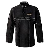 ANTAITHER Leather Welding Jacket with Open Back, Bib Apron with Cape Sleeve, Heat Flame Resistant Welder Coat (2XL)