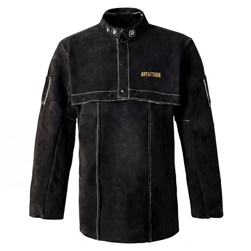 Image of ANTAITHER Leather Welding Jacket with Open Back, Bib Apron with Cape Sleeve, Heat Flame Resistant Welder Coat (XL)