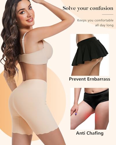 High-Waisted Slip Shorts for Under Dresses Women Anti Chafing Cooling Shorts Boyshorts with Scalloped Bottom3