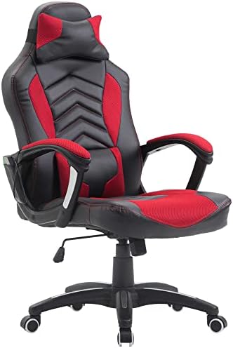 HOMCOM 6 Vibrating Point Massage Computer Gaming Chair 5 Modes, Racing Style Heated Desk Chair Swivel Rolling Chair with Headrest, Red/Black