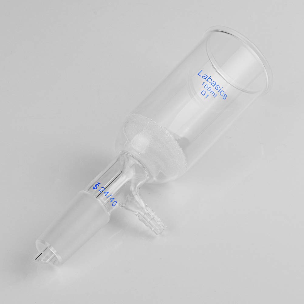 Labasics Borosilikat Glas Büchner Filtertrichter mit Grob Fritte (G1), 46mm I.D, 80mm Tiefe, Buchner Filtering Funnel mit 24/40 Standard Taper Innengelenk und Vakuumverzahnte Tubulation (100ml)