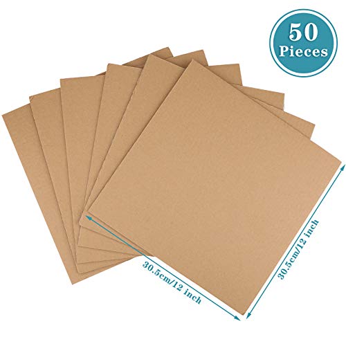 Image of 50 Pack Corrugated Cardboard Sheets Flat Hard Cardboard Inserts Back to School Classroom Supplies Flat Squares Separators for Shipping, Mailing, Packing, Art Projects, DIY Crafts(12 x 12 Inch,Brown)