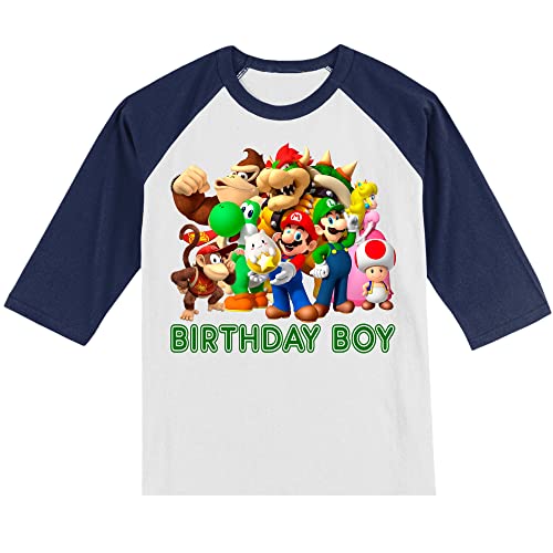 Personalized Super Birthday Shirt | Mario's Friends Shirt | Handmade Decorated Shirt | Personalized with Name and Age | Unisex 3/4 Sleeve Raglan T-Shirt | #10942