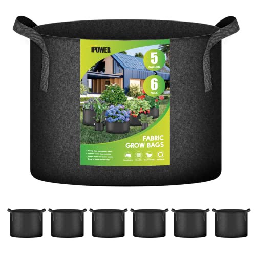 iPower Fabric Containers Aeration with Nylon Handles, for Planting Vegetables Black, 5 Gallon