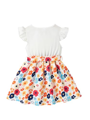 Girls Ruffle Trim Short Sleeve Dress Print A-line Swing Flared Casual Party Dress2