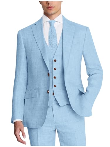 Men's Suit 3 Piece Linen Suits Slim Fit Suit Blazer Vest Pants Set Wedding Prom Tuxedos Business Casual Suit