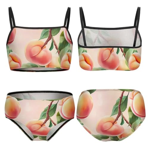 Peach Cute Fruit Girls Swimsuits Two Piece Bikini Sets Beach Sport Swimwear Bathing Suit3