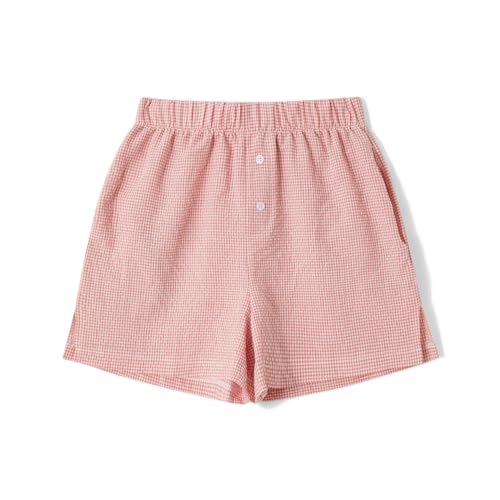 Image of Pivanzore Y2k Plaid Shorts for Women Casual Elastic Waist Aesthetic Lounge Bottom Baggy Pajama Shorts Boxers Sleepwear