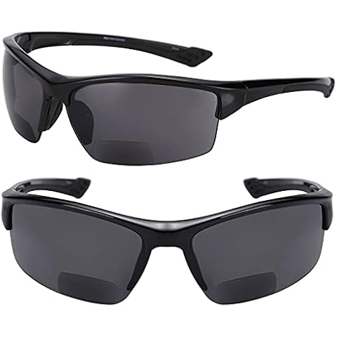 Mass Vision 2 Pair of Unisex Bifocal Reading Sunglasses - Sport Wrap Sun Readers, ANSI Z87.1 Certified (Black, 1.75) Cover