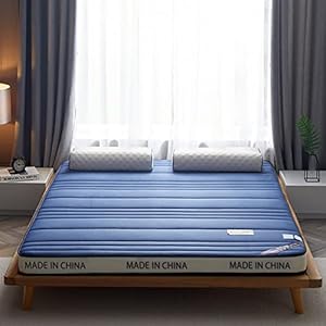 Futon Matras, Japanse Opvouwbare Vloermatras Dikke Zacht Draagbare Tatami Vloermat Geschikt voor Slaapkamer Slaapzaal Reis-blauw-90×200 cm (35×79 inch)