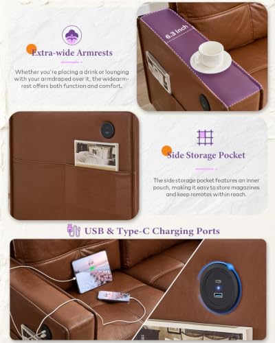 Image of TYBOATLE 65'' Brown Faux Leather Loveseat with USB, 2-Seater Sofa | Modern Tufted Design, Wide Arms, Comfy Seating, USB Charging Ports, Living Room, Office, Bedroom, Apartment, Small Spaces