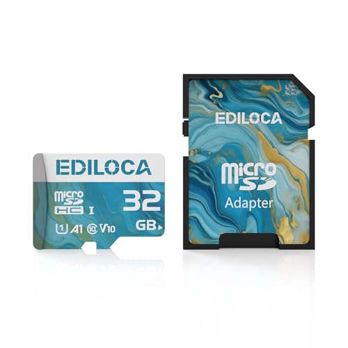 Ediloca 32GB Micro SD Card, Memory Card with SD Adapter, Read Speed up to 90MB/s, UHS-I TF Card for Full HD Video Recording, Compatible with Smartphone, Dash Cam, Camera and Drones, C10, U1,V10, A1