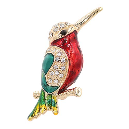 SELOVO Broche de colibrí con Esmalte Rojo, Cristales, Color Dorado Cover