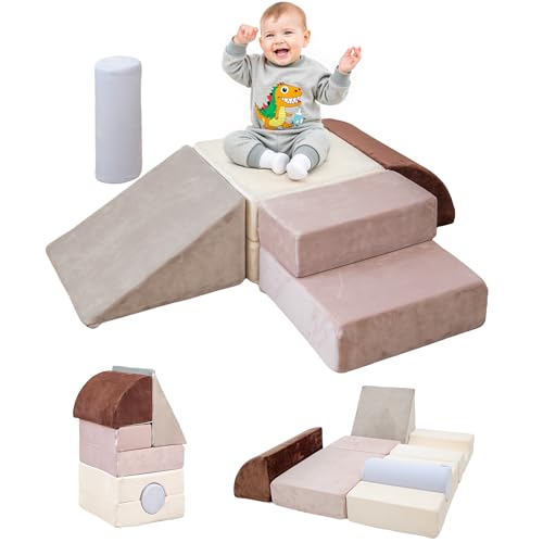 BanaSuper 5 Bloques de Espuma para Escalada, Gimnasio Interior para Bebés, Carrera De Obstáculos De Interior, Convertible y Tapete de Juego, Desarrollo Psicomotor para Casa y Guardería, Azul