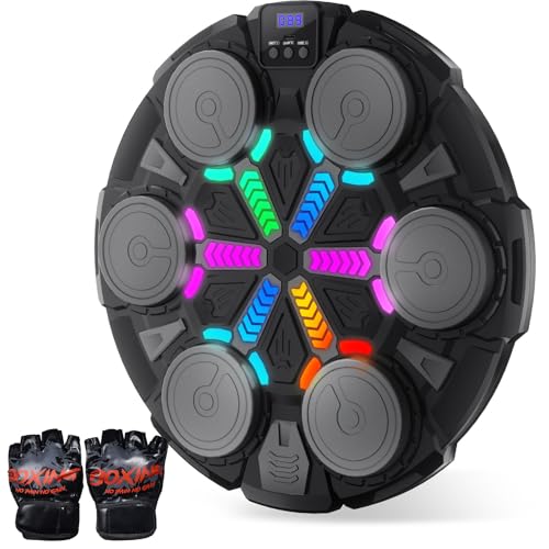 Esnowlee Máquina de Boxe Inteligente com Música para Crianças com Função de Contagem, Luz Ajustável, Dispositivos de Treinamento de Parede para Exercícios em Casa Bluetooth para Crianças (Preto)