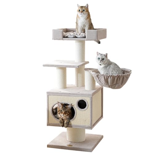Maine Coon Cat Tree for Indoor Cats Large Adult,Modern Cat Tower for Extra Large Cats 20 lbs+,Heavy Duty Cat Tree with Sisal Scrathing Post,Hammock,Perch,Condo,Bed