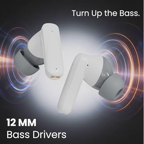 Image of AROMA TWS4 Jaguar V5.4 True Wireless Earbuds, Midnight White & Grey | up to 60H Playtime, ENC, Fast Charging, Heavy Bass, Bluetooth