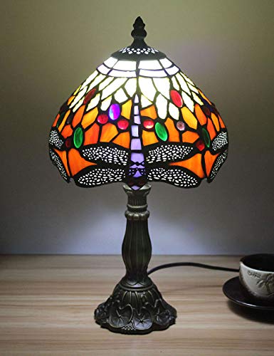 8 pulgadas de estilo vintage europeo Vidrieras de colores Libélula y perla Serie de color cálido Lámpara de mesa Lámpara de escritorio Luz de noche Cover