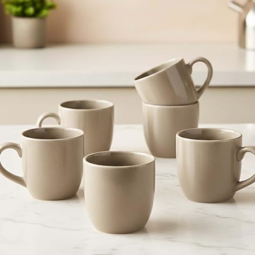 Image of The Earth Store Beige Cylus Ceramic Tea Cup Set of 6 for Tea | 190ML Each | Microwave & Dishwasher Safe | Perfect for Every Occasion Chai | Coffee Cups for Home, Office, Gifting & Daily Use