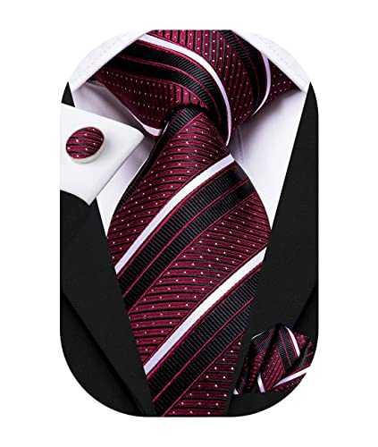 Image of Hi-Tie Silk Ties for Men Plaid Paisley Striped Necktie Pocket Square Cufflinks Set Formal Business