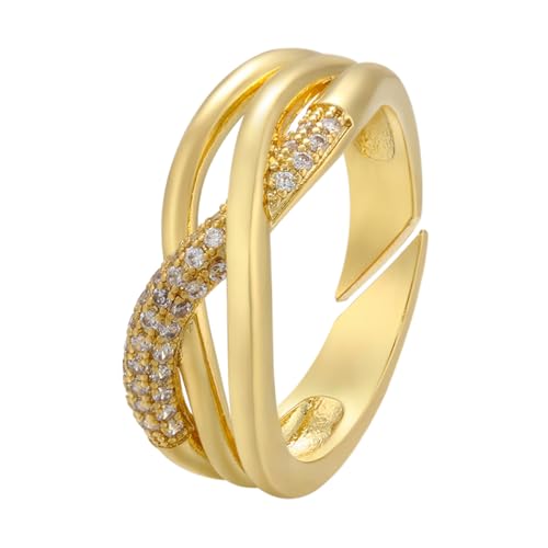 AUOU 1 anillo de compromiso de color dorado para mujer, diseño de cruz, Piedra