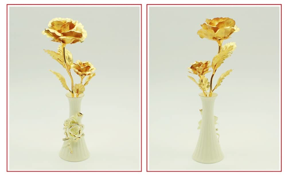 Künstliche Blumen Gefälschte Roseartificial Rose Blumenkunst mit Vase, Goldfolie Rose Set, verwendet, um Hochzeiten, Geschenke, Home Dekorationen zu dekorieren Künstliche Blumen wie Echt ( Color : A )