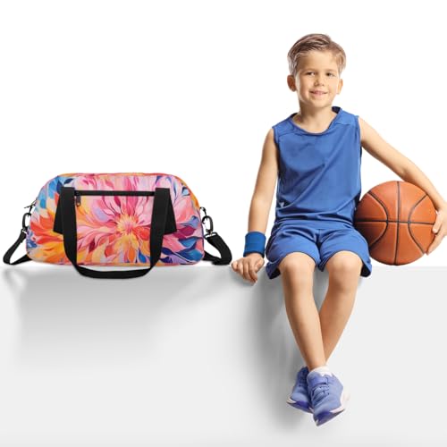 Mexican Colorful Flowers Kids Duffle Bag Boys Girls Small Sport Dance Gym Bag for Overnight Travel Weekender Carry On2