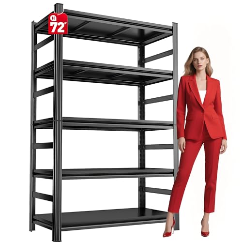 Garage Shelving Units, Heavy Duty 5-Tier Storage Shelves, Metal Adjustable Storage Rack, Steel Shelves, 2750 lbs Capacity, Industrial Shelving for Heavy Tools (Black, 16″Dx36″Wx71″H, 5-tier)