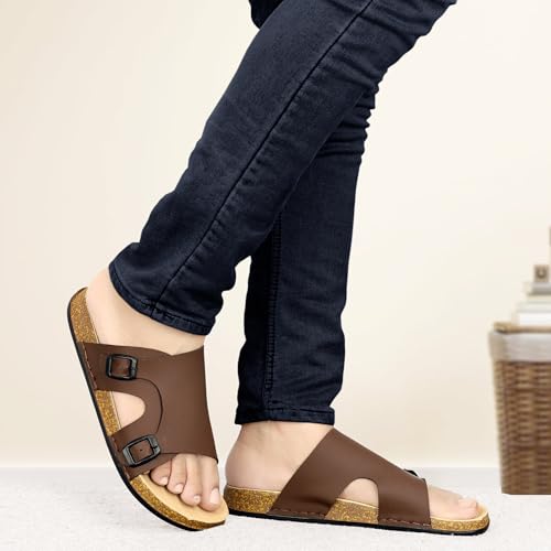 Image of Men Full Cover Double Buckle Slippers | Covered Slip-On Sandals for Men | Comfortable Footwear | Adjustable Strap Rubber Sandals | Anti-Slip Sole Slippers