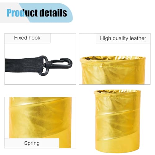 Image of Collapsible Trash Can Car Garbage Bag - Leather Pop-up Car Trash Bin with Elastic Band - Hanging Foldable Garbage Can Vehicle Waste Basket Bin - Double-Layer Washable Bag for Cars Camping (Gold)