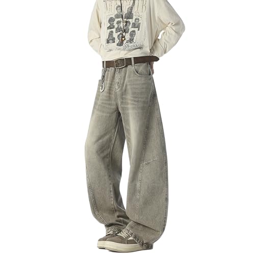 Baggy Jeans Men Casual Washed Barrel Jeans Streetwear for Skater Loose Fit Wide Leg Barrel Denim Pants