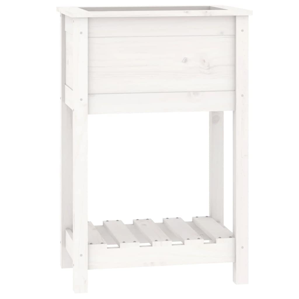 Jardinera con estante de madera maciza de pino blanco, 54 x 34,5 x 81 cm, para balcón y patio, maceta de jardín elevada con amplio espacio para plantas, hierbas aromáticas y flores,