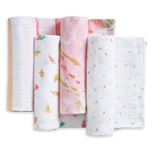 Image of aden + anais Essentials Cotton Muslin Swaddles, Breathable Baby Blanket, Ideal for Boys, Girls, Newborns, Babies & Infants, Receiving Blanket, Soft and Lightweight Wrap, 4 Pack, Ice Cream Dreams