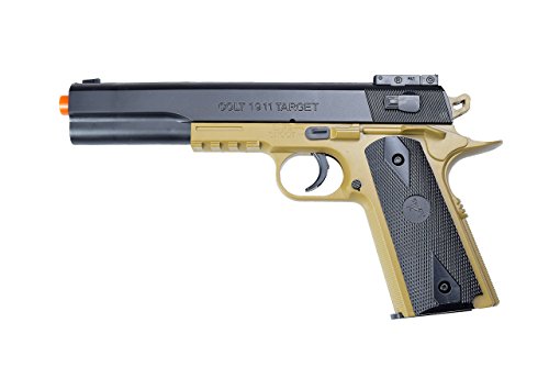 SOFT AIR USA Colt 1911 All-In-One Spring Airsoft Pistol with Holster and Safety Glasses, Black/Tan, 250 FPS