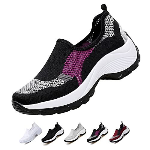Optigard Women's Mesh Slip On Sock Walking Sneakers with Arch Support Lightweight Breathable Running Shoes Shallow Mouth Platform Comfortable Work Shoes