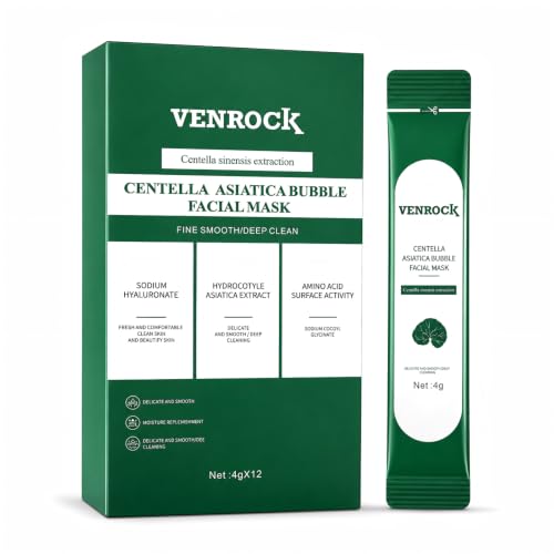 VENROCK Deep Cleansing Foaming Bubble Face Mask for Pores and Oil Control Blackhead Cleansing Mask Helps Reduce Impurities Gentle Bubble Mask with Centella Asiatica 12 Sachets (4g x 12)