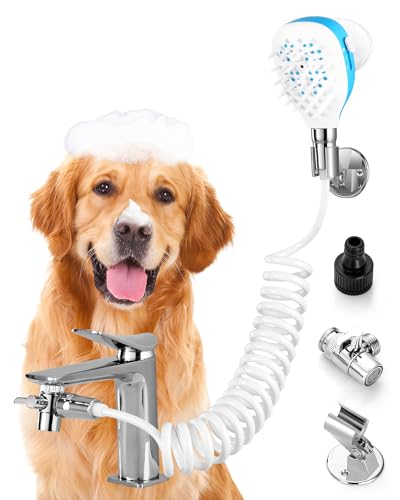 Sink Faucet Dog Shower Attachment – 2-in-1 Dog Shower Head, Bath Sprayer & Soap Dispenser, Pet Bath Brush, 79″ Dog Bathing Hose Shower Set for Tub Faucet, Indoor & Outdoor Sink Faucet Dog Shower Attachment – 2-in-1 Dog Shower Head, Bath Sprayer & Soap Dispenser, Pet Bath Brush, 79″ Dog Bathing Hose Shower Set for Tub Faucet, Indoor & Outdoor